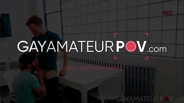 Deepthroating and hardcore ass pounding on the table by blonde Ethan Chase and hottie James Fox