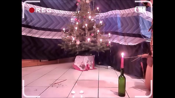 naked pathetic slave during HAPPY NEW YEAR party sparkler in urethra, BDSM CBT