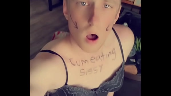 Sissy eating his cum on food